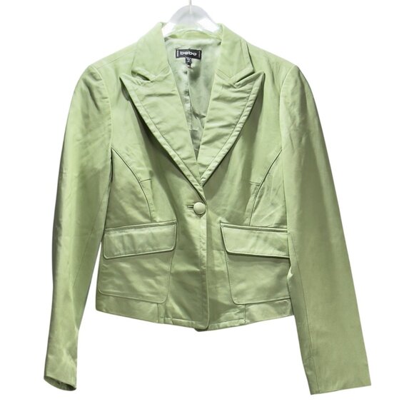 Bebe Women's Light Green Blazer Jacket Size S Cotton Blend Single Button Closure - Picture 5 of 7
